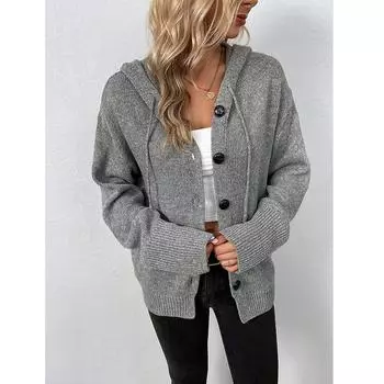 Женский повседневный однотонный вязаный кардиган свитер с длинным рукавом на пуговицах теплый свитер для леди мягкий удобный теплый простой свитер S чёрный