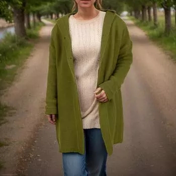 Женский повседневный однотонный вязаный свитер с капюшоном, свободным воротником и кардиганом, женская куртка-свитер S синий