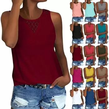 Женский повседневный однотонный жилет без рукавов с круглым вырезом XL