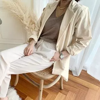 Женский повседневный пиджак на одной пуговице из хлопка и льна с длинным рукавом, повседневный рабочий пиджак на весну и лето S хаки