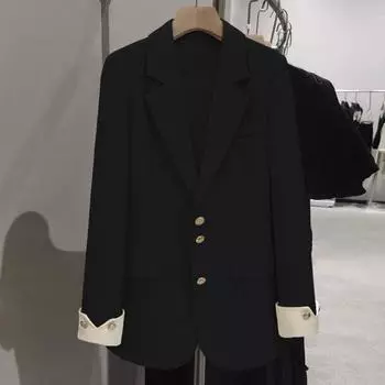 Женский повседневный пиджак, офисный женский пригородный костюм, куртка с воротником с лацканами, свободный крой, модное повседневное пальто на весну и осень M слоновая кость