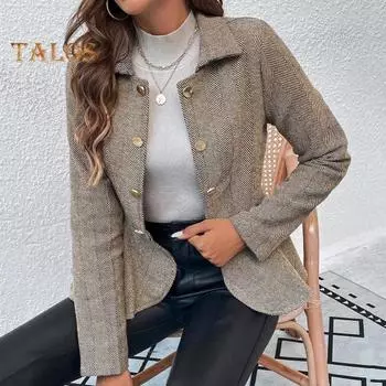 Женский повседневный пиджак с лацканами, длинный рукав, двубортный пиджак с оборками и полосатым принтом, деловая верхняя одежда XL чёрный