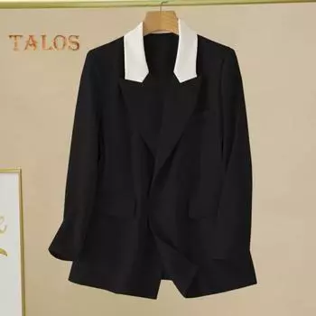 Женский повседневный пиджак с зазубренными лацканами, длинный рукав, цветной пиджак в стиле пэчворк, двубортный пиджак с клапанами, свободный крой, женская офисная верхняя одежда L розовый