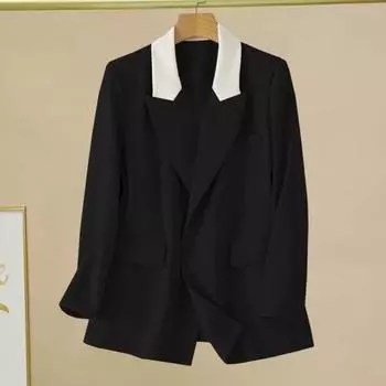 Женский повседневный пиджак с зазубренными лацканами и длинным рукавом в стиле пэчворк с двубортным пиджаком с клапанами на карманах M розовый