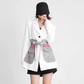 Женский повседневный пиджак во французском стиле 2023, осень 2023, дизайн с v-образным вырезом, шикарные свободные роскошные элегантные женские пиджаки средней длины M чёрный