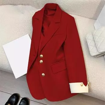 Женский повседневный пиджак Yousheng, офисный женский костюм для поездок на работу, пиджак с воротником-лацканом, свободный крой, модное повседневное пальто для весны и осени M синий