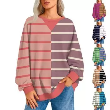 Женский повседневный полосатый пуловер, рубашка с длинным рукавом, толстовка большого размера M