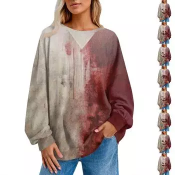 Женский повседневный полосатый пуловер, рубашка с длинным рукавом, толстовка большого размера XL винный