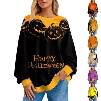 Женский повседневный полосатый пуловер, рубашка с длинным рукавом, толстовка большого размера S оранжевый