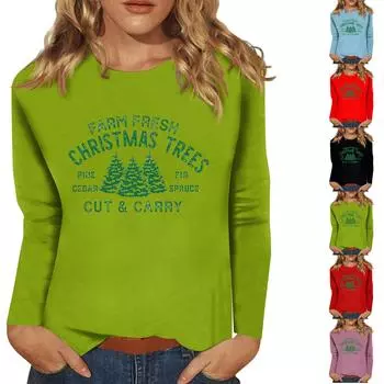 Женский повседневный повседневный топ с длинными рукавами и рождественским принтом с круглым вырезом XXXXL