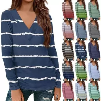 Женский повседневный принтованный длинный рукав свободный пуловер с V-образным вырезом XL