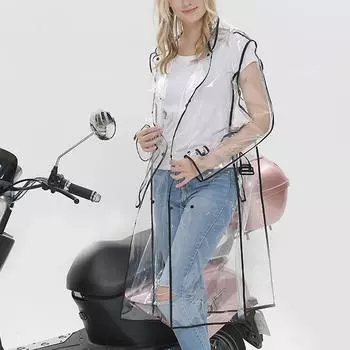 Женский повседневный прозрачный плащ с длинным рукавом и капюшоном One Size чёрный