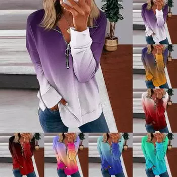 Женский повседневный пуловер на молнии 1/4, толстовки с воротником и длинными рукавами, спортивная одежда с градиентным принтом, куртка для бега L зелёный