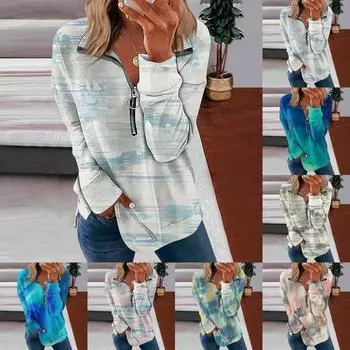 Женский повседневный пуловер на молнии 1/4, толстовки с воротником и длинными рукавами, спортивная одежда с градиентным принтом, куртка для бега XXL