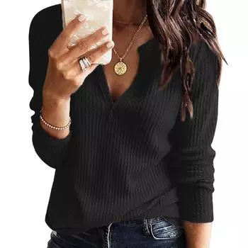 Женский повседневный пуловер с длинными рукавами контрастного цвета, толстовка L чёрный