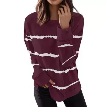 Женский повседневный пуловер с длинными рукавами контрастного цвета, толстовка XXXL