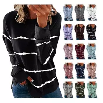 Женский повседневный пуловер с длинными рукавами контрастного цвета, толстовка XXXL