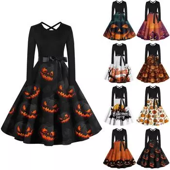 Женский повседневный пуловер с круглым вырезом и принтом, платье с высокой талией и длинными рукавами XXL