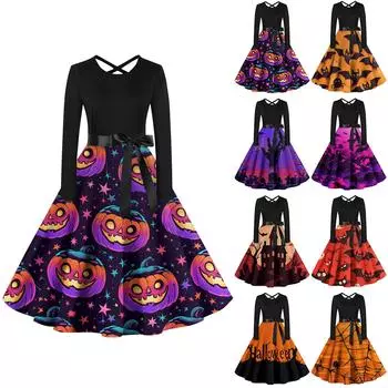 Женский повседневный пуловер с круглым вырезом и принтом, платье с высокой талией и длинными рукавами XXL