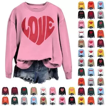 Женский повседневный пуловер с круглым вырезом и длинным рукавом с принтом ко Дню святого Валентина L