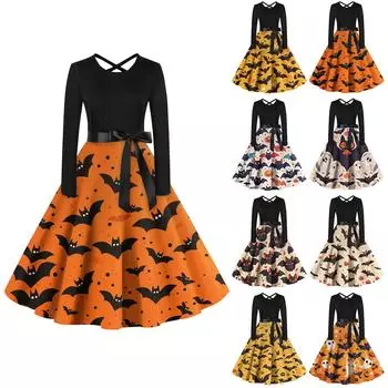 Женский повседневный пуловер с круглым вырезом и принтом, платье с высокой талией и длинными рукавами XXXL оранжевый