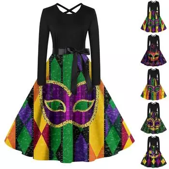 Женский повседневный пуловер с круглым вырезом и принтом, платье с высокой талией и длинными рукавами L армия зеленый