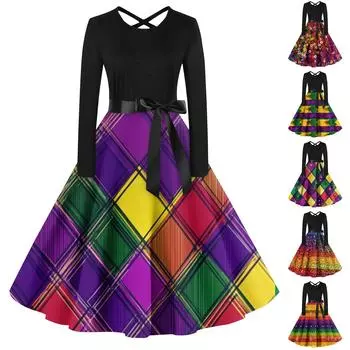 Женский повседневный пуловер с круглым вырезом и принтом, платье с высокой талией и длинными рукавами XXXXL