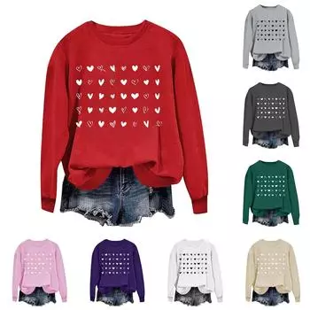 Женский повседневный пуловер с круглым вырезом и длинным рукавом с принтом ко Дню святого Валентина S