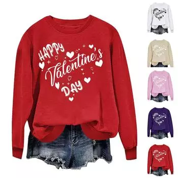 Женский повседневный пуловер с круглым вырезом и длинным рукавом с принтом ко Дню святого Валентина XXXL бежевый