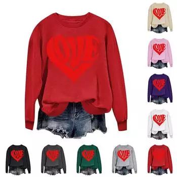 Женский повседневный пуловер с круглым вырезом и длинным рукавом с принтом ко Дню святого Валентина XXXL белый