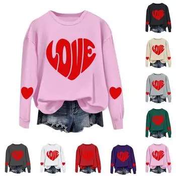 Женский повседневный пуловер с круглым вырезом и длинным рукавом с принтом ко Дню святого Валентина L зелёный