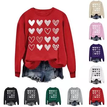 Женский повседневный пуловер с круглым вырезом и длинным рукавом с принтом ко Дню святого Валентина XXXL розовый