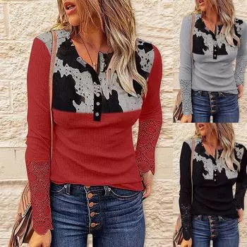 Женский повседневный пуловер с круглым вырезом в полоску из кружева с полой строчкой на весну и осень с длинными рукавами XXL красный