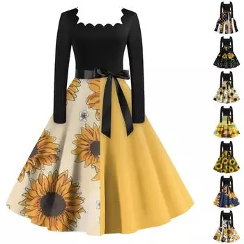 Женский повседневный пуловер с квадратным вырезом и принтом на День Святого Валентина, платье с длинными рукавами и высокой талией L бежевый