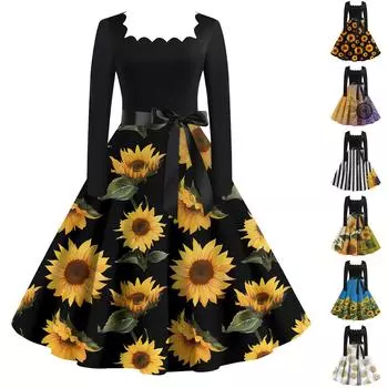 Женский повседневный пуловер с квадратным вырезом и принтом на День Святого Валентина, платье с длинными рукавами и высокой талией L чёрный