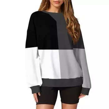 Женский повседневный пуловер с принтом, рубашка с длинным рукавом, толстовка большого размера L чёрный