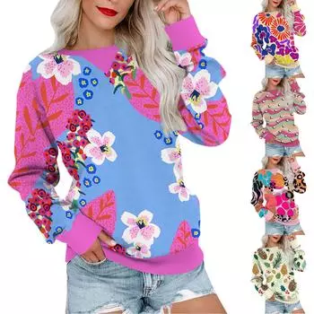 Женский повседневный пуловер с принтом, рубашка с длинным рукавом, толстовка большого размера L хаки