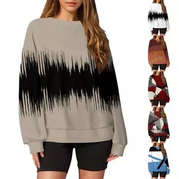 Женский повседневный пуловер с принтом, рубашка с длинным рукавом, толстовка большого размера XL киноварь