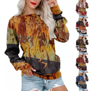 Женский повседневный пуловер с принтом, рубашка с длинным рукавом, толстовка большого размера L винный