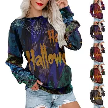 Женский повседневный пуловер с принтом, рубашка с длинным рукавом, толстовка большого размера XL