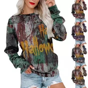Женский повседневный пуловер с принтом, рубашка с длинным рукавом, толстовка большого размера S