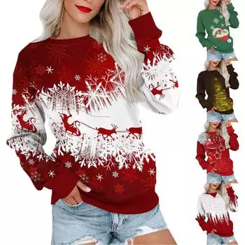 Женский повседневный пуловер с принтом, рубашка с длинным рукавом, толстовка большого размера S