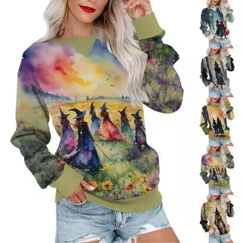 Женский повседневный пуловер с принтом, рубашка с длинным рукавом, толстовка большого размера M шафрановый