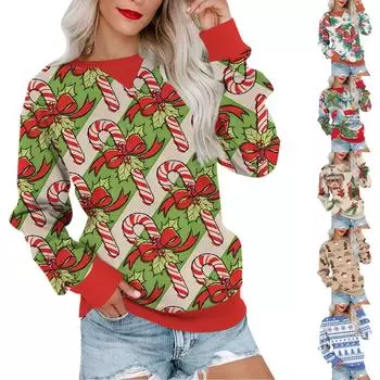 Женский повседневный пуловер с принтом, рубашка с длинным рукавом, толстовка большого размера L