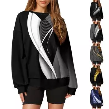 Женский повседневный пуловер с принтом, рубашка с длинным рукавом, толстовка большого размера XXL