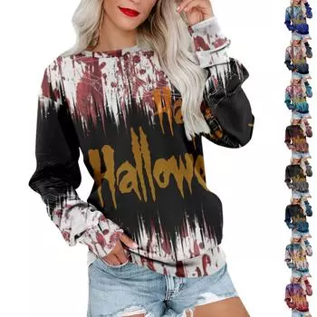 Женский повседневный пуловер с принтом, рубашка с длинным рукавом, толстовка большого размера S