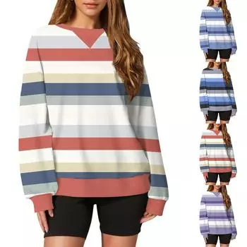 Женский повседневный пуловер с принтом, рубашка с длинным рукавом, толстовка большого размера L синий