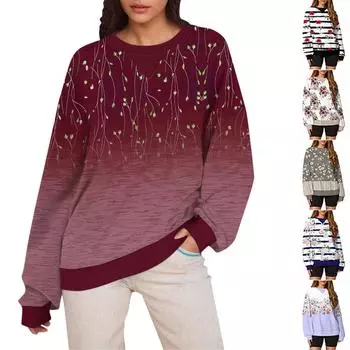 Женский повседневный пуловер с принтом, рубашка с длинным рукавом, толстовка большого размера XXL синий