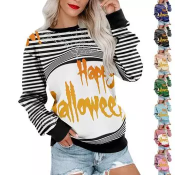 Женский повседневный пуловер с принтом, рубашка с длинным рукавом, толстовка большого размера L
