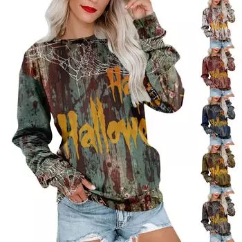 Женский повседневный пуловер с принтом, рубашка с длинным рукавом, толстовка большого размера L